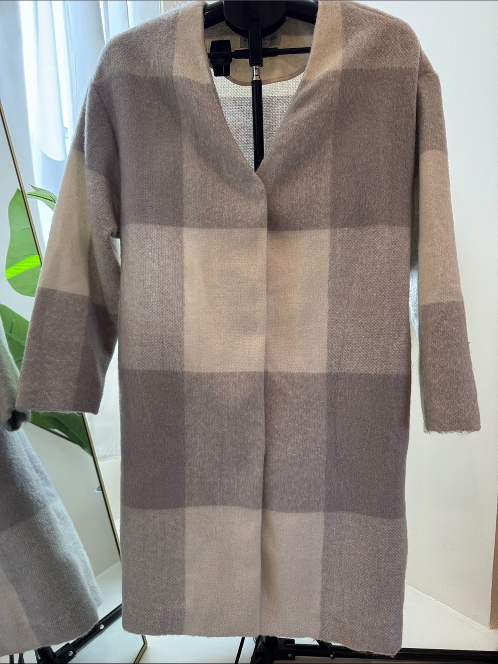 Adam Lippes for Target Woven Check V-Neck Longline Sweater Coat - Gray/Cream